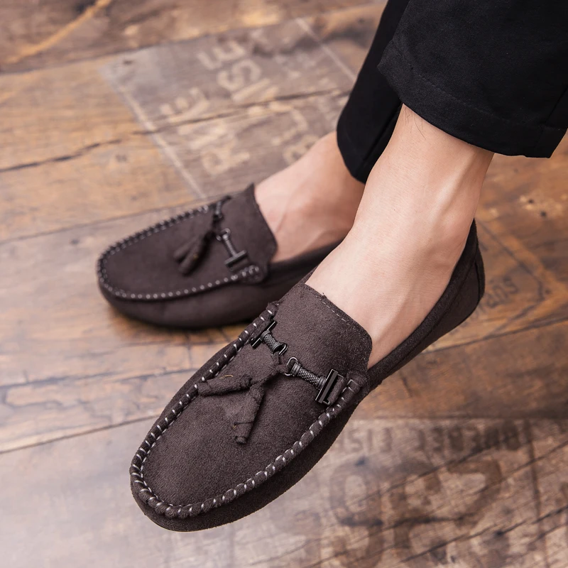 Slip-on Shoes for Male Black Brown Man Casual Spring Autumn Loafers Flat Comfortable Rubber Sole Driving | Обувь