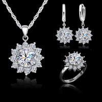 new fashion sun flower cubic zirconia genuine patico jewelry sets earrings pendant necklace rings size6 9