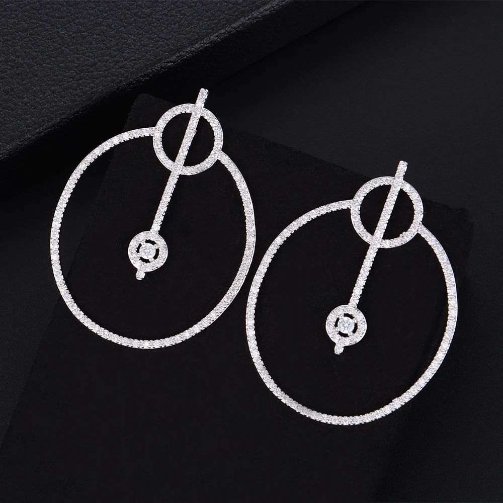 53mm High Quality Geometry Round Circle Hollow Micro Cubic Zirconia Pave Stud Earrings For Bridal Engagement Jewelry | Украшения и