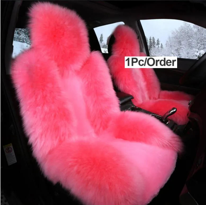 Pink 1 шт. австралийские натуральные шерстяные зимние теплые меховые передние чехлы для сидений автомобиля из овчины для всех автомобилей - Название цвета: Pink