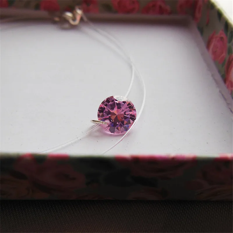 Ожерелье из серебра 925 пробы на прозрачной леске с кулоном прозрачного циркония