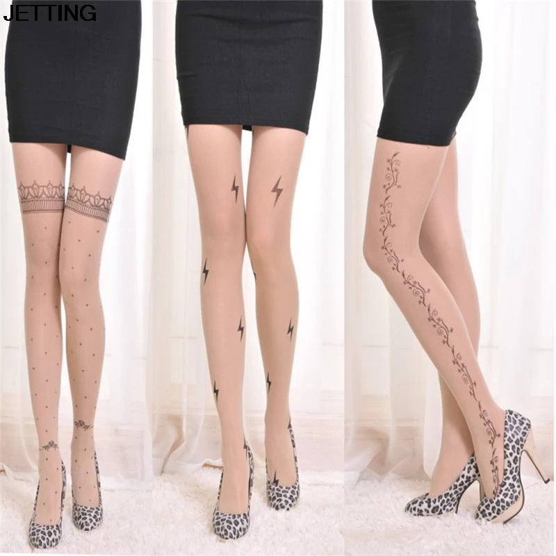 

hot 1 pcs Women Sexy Tattoo Tights Hosiery Cute Patterns Printed Pantyhose Ladies Gifts