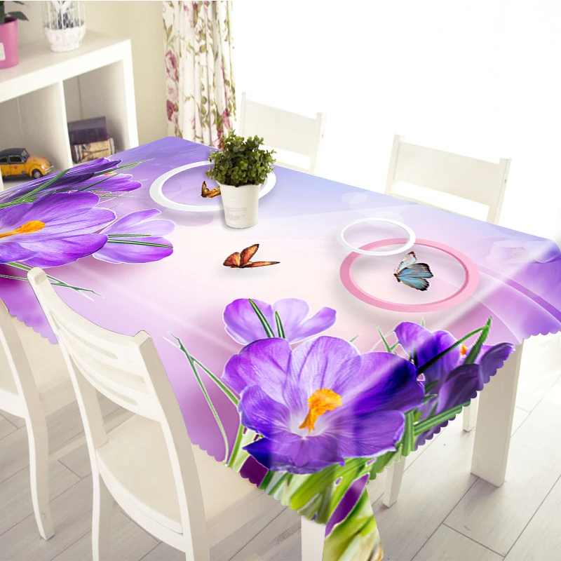 Изготовленный На Заказ полиэфир 3D скатерть фиолетового цвета с украшением из