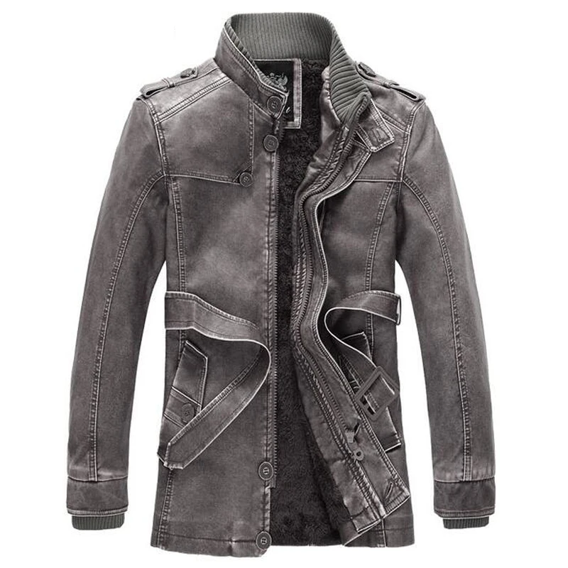 Зимняя кожаная мужская куртка со стоячим воротником кожаные мотоциклетные
