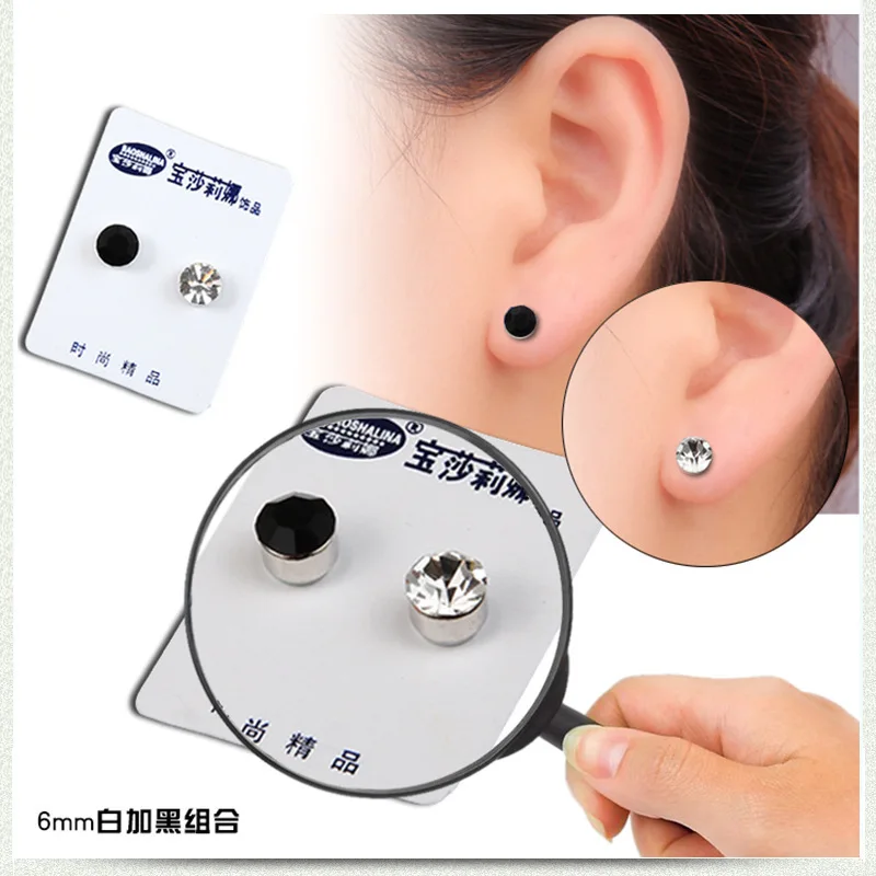 JeeMango stainless steel 10 Color Cubic Zirconia Without Pierced Ears Earrings Health Magnet Clip Earrings For Women Men C00006 - Окраска металла: White Black
