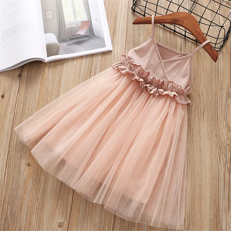 2018 summer girl dress new fashion kid children clothing solid mesh sleeveless ball gown princess 1-6 years | Детская одежда и