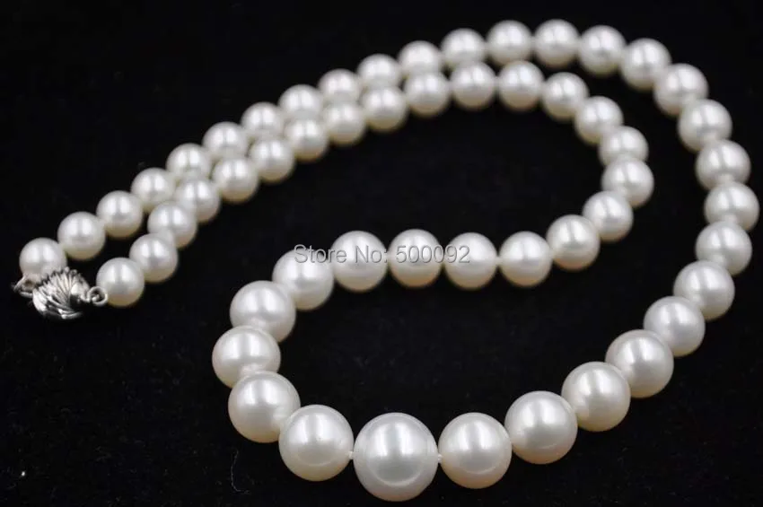 ?? 送料無料見事な 7-12 ミリメートルラウンドホワイト養殖真珠のネックレス 14 キログラム