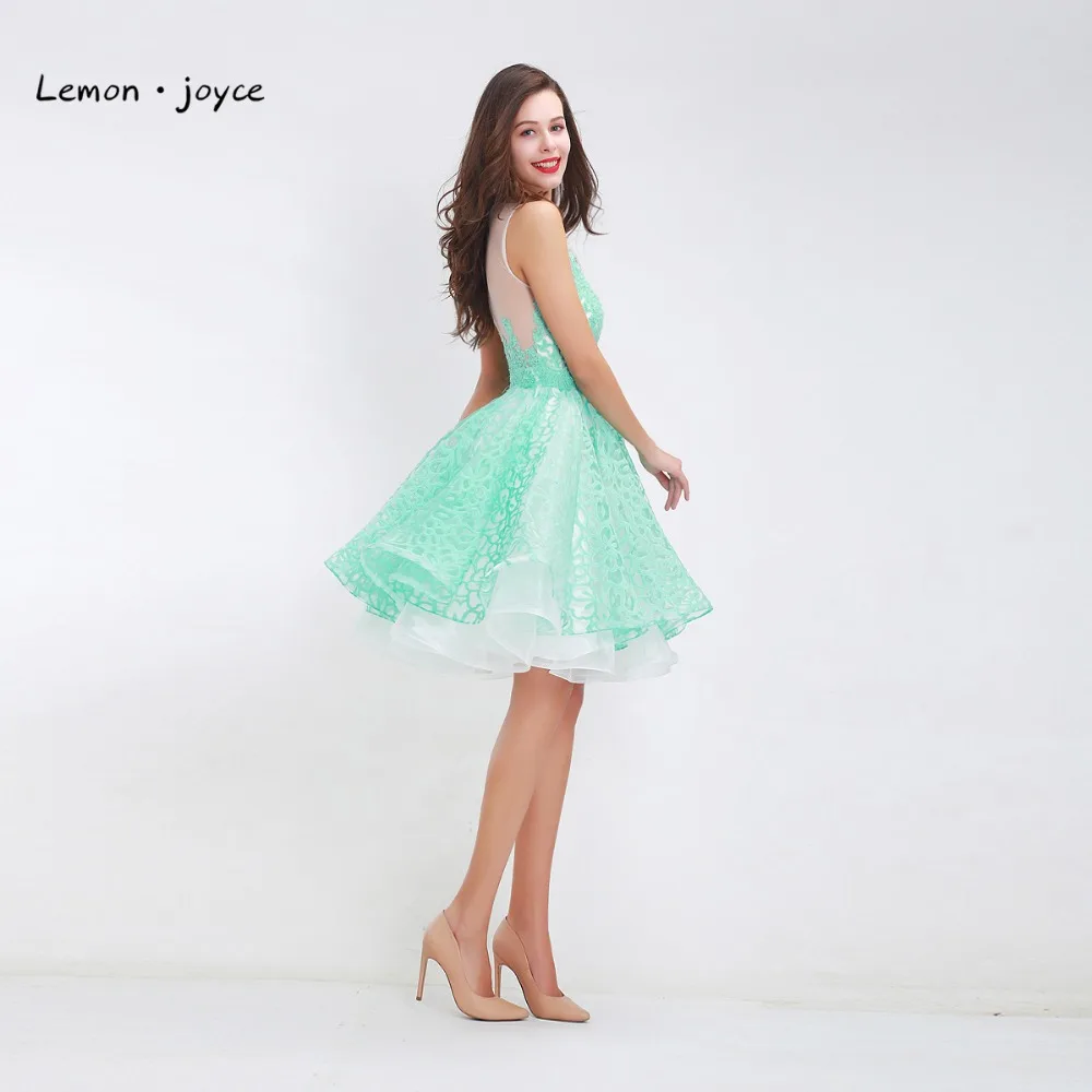 Кружевные Платья До Колена Для выпускного вечера 2019 круглый вырез без рукавов