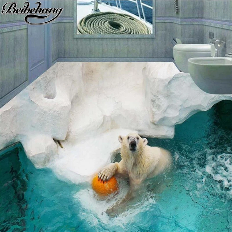 Новинка водостойкая 3D-картина для пола из ПВХ в виде полярного медведя гостиной и