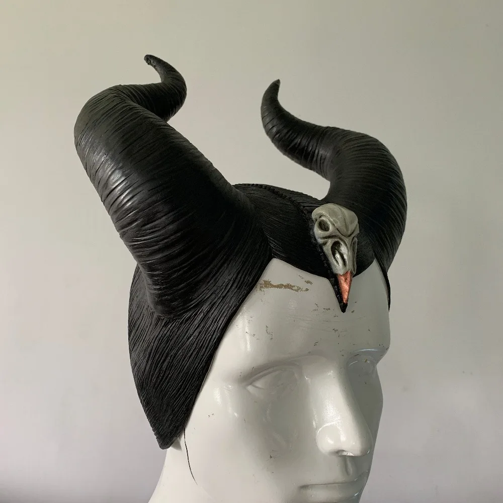 Maleficent рога головной убор для косплея маски Женская Черная Королева латексная Карнавальная маска на Хеллоуин вечерние аксессуары для косплея