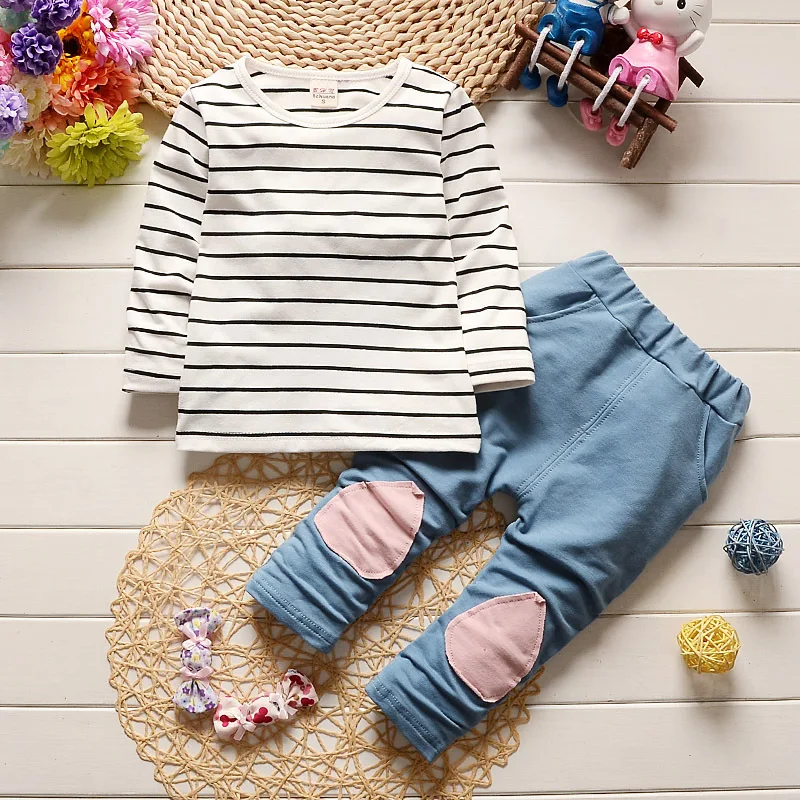 

Children Boys Girls Clothing Suits Baby Hoodies T-shirt Pants 3Pcs/sets Kids Patch Stripe Clothes Toddler Tracksuits