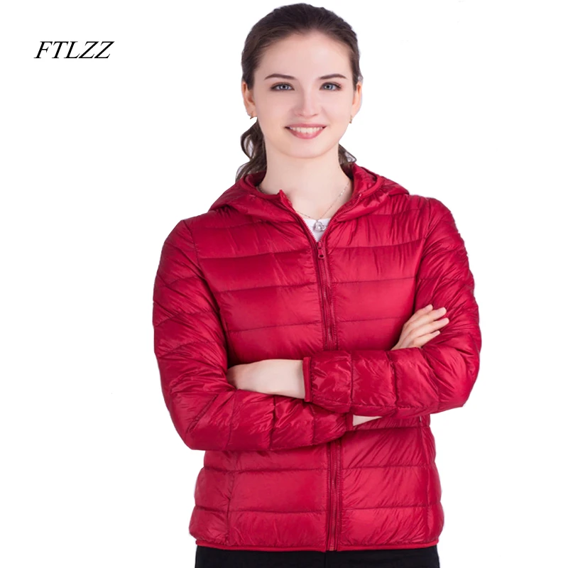 

FTLZZ New Autumn Winter Ultra Light Down Coat Women Casual Duck Down Hooded Jacket Short Design Warm Overcoat