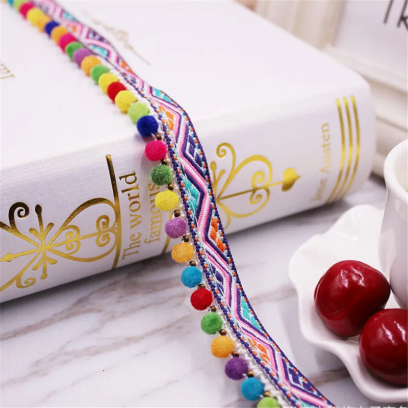 5 ярдов богемная Вышивка Ткань кружевная отделка этнические красочные круглые