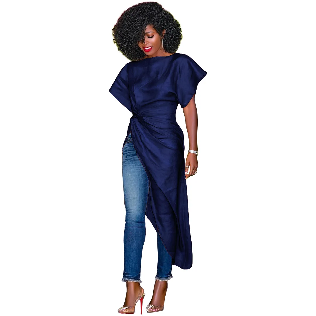 Solid Fashion Irregular Women Tshirt Office Lady Slash Neck Tee Shirt Femme Short Sleeve Summer Tunic Tops