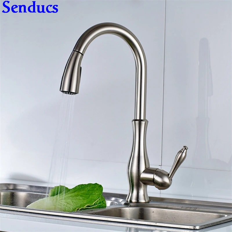 Выдвижной Смеситель для кухни senduk латунный кран с матовой поверхностью раковины