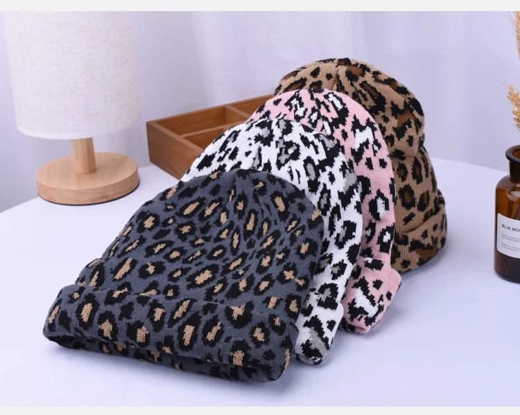 new Women Knitted Hat women Cap Autumn Winter ladies' Hats Caps Print Leopard Warm Skullies Beanies Winter Female Hat