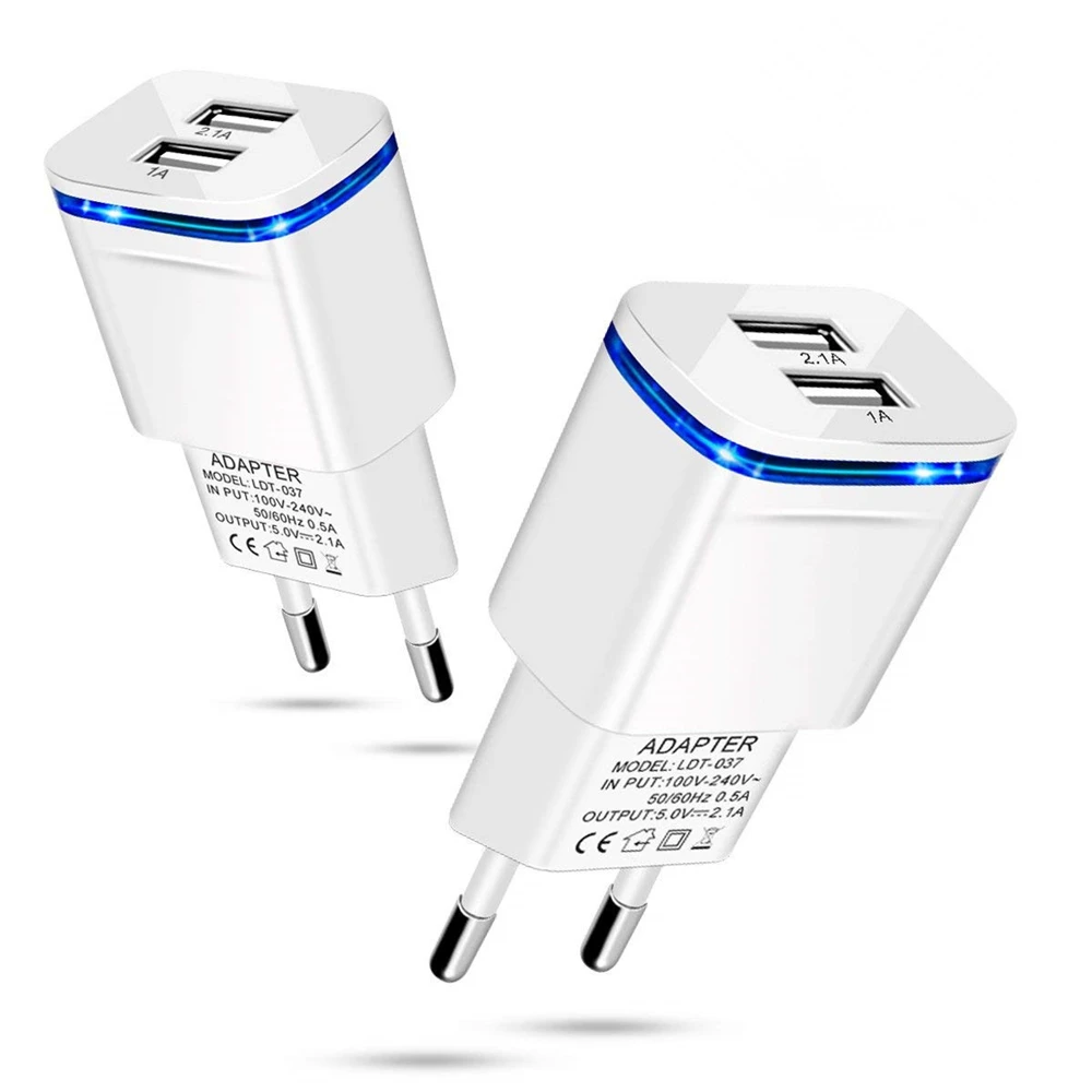 Светодиодное зарядное устройство с двойным выходом 2 1 А USB для iPhone Samsung Xiaomi LG Moto Redmi