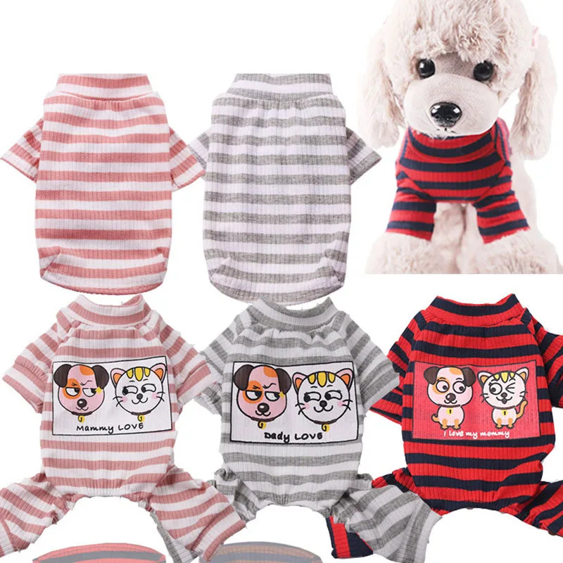 Comfortable Pet Dog Pajamas Stripe Puppy Pjs Jumpsuit Cartoon Print Cotton Clothes Small Cat Costume XS S M L XL 2XL | Дом и сад