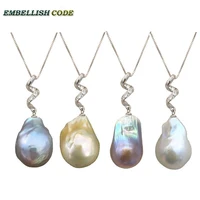 baroque style pearls screw zircon pendant necklace flameball shape white grey purple golden color 16 18 box chain