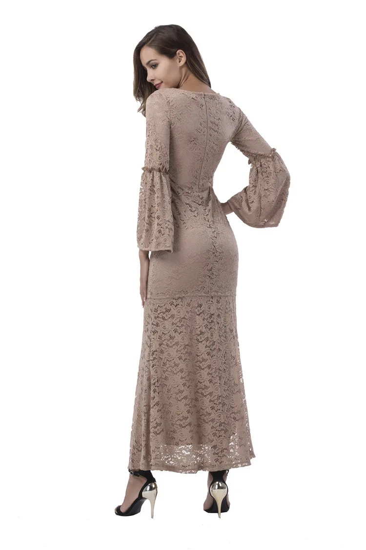 2017 S-3XL кружевное тонкое платье с русалочкой Женская одежда длинными рукавами