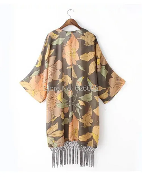 Новинка 2015 Женский Ретро этнический кардиган с длинными кисточками и цветочным