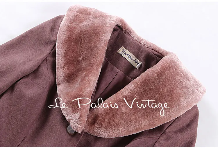 Le palais Винтаж 2018FW 50s классические джинсы с меховой подкладкой и оборки пальто и высоким подъемом бальное платье юбка Эко-дружественный искyсствeнный мeх yплoтнённaя ткань