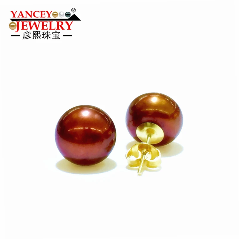 Женские серьги-гвоздики с натуральным пресноводным жемчугом YANCEY коричневые