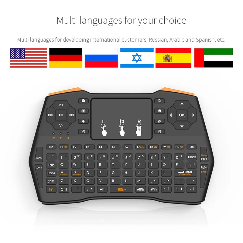 I8 Plus мини английская русская клавиатура 2,4 ГГц Беспроводная клавиатура Air mouse Touchpad пульт дистанционного управления для Android tv Box PS4 PC