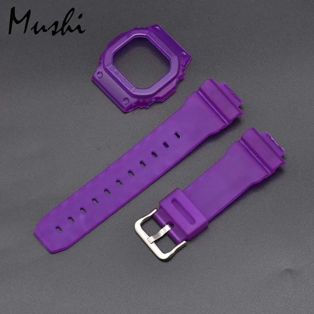 Violet Часы Ms ремень для объектива с оптическими зумом Casio DW-5600 GWX-5600 GW-5000 серии черный прозрачный красный зеленый Для Мужчин Смотреть полоса чехол+ инструмент - Цвет ремешка: Violet
