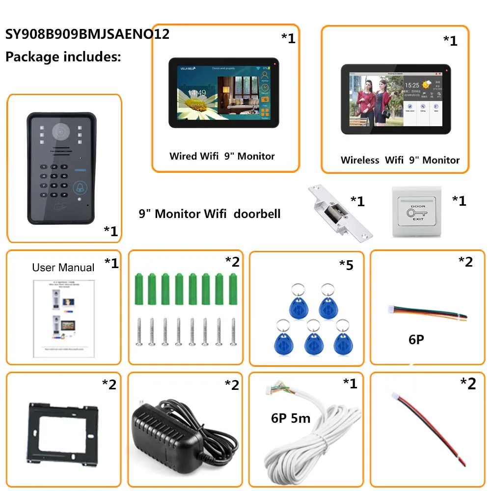 9 inch 2 Monitors Wired / Wireless Wifi RFID Password Video Door Phone Doorbell Intercom System with Electric Strike Lock | Безопасность