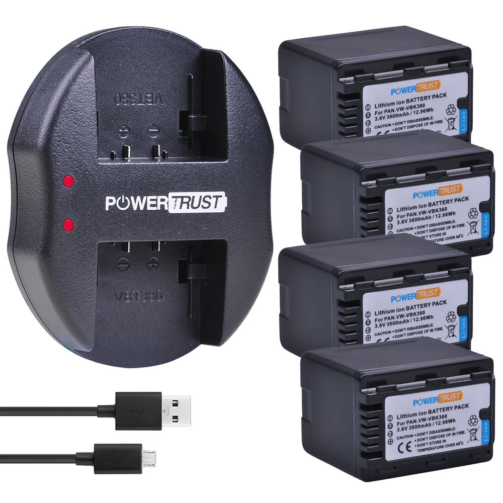 Фото 4x3600 мАч VW-VBK360 VBK360 VW VBK360 батарея и быстрое зарядное устройство для Panasonic HDC-HS80 SD40 SD60 SD80 SDX1 SDR-H100 H85 H95 HS60 №1
