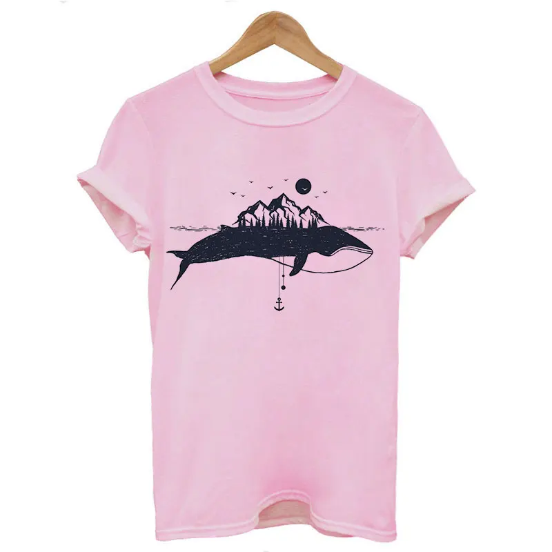 1340-Pink Vintage Vogue Whale Tail Printed Gothic Tshirt Cosmic Belief Harajuku Summer Tops T Shirt Women Vintage Streetwear Vegan T-shirt - Цвет: 1340-Pink