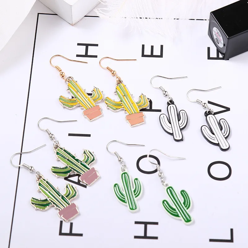 Бесплатная доставка новые милые серьги с металлической эмалью кактус ювелирные