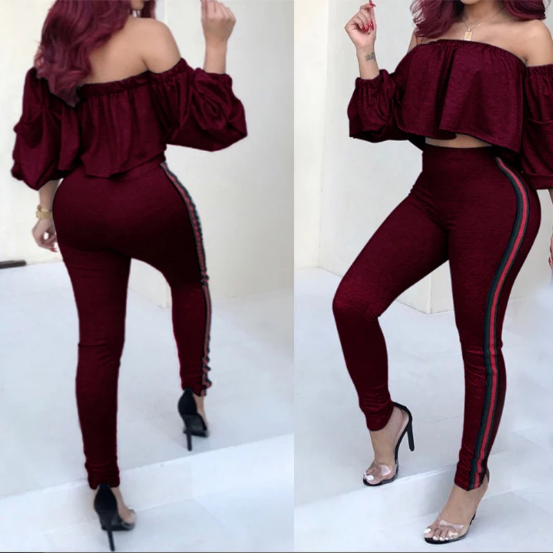 2 шт./компл. комплект женской одежды топы с рюшами вырезом лодочкой и полосатые