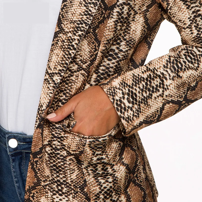 

Women Suit Coat 2019 New Fashion Slimming Printed Snakeskin Pattern Ladies Business Suit Coats Womens Outwear Brown Blazers Suit