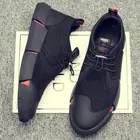 Черные мужские кожаные повседневные туфли; Модные кроссовки на плоской подошве; LG-111111