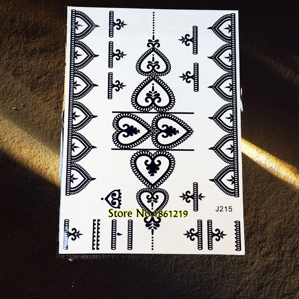 

1PC Fashion Heart Chains Temporary Tattoo Stickers GBJ215 Fake Flash Metallic Tattoo Paste Henna Bracelet For Sexy Women Party