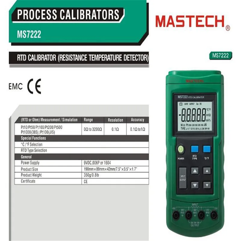 MASTECH MS7222 RTD сопротивление температура детектор калибратор измерения имитирующий 7 RTDs диагностический инструмент