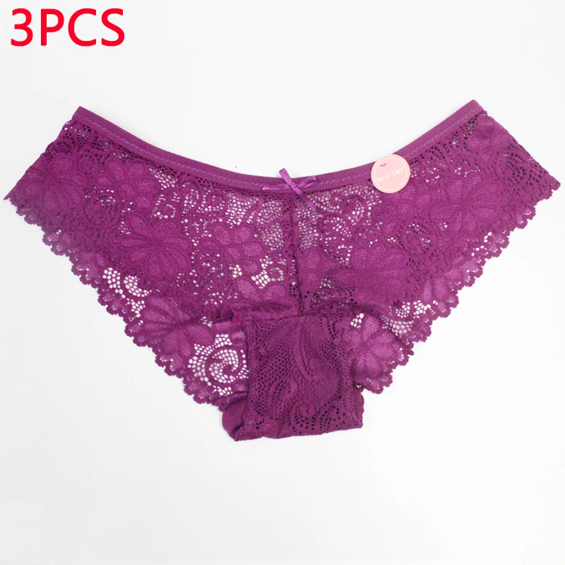 3pcs Purple BEFORW, 3 шт., сексуальные кружевные трусики, женское модное нижнее белье, соблазнительные Красивые трусы, высокое качество, хлопок, низкая талия, женское нижнее белье - Цвет: 3pcs Purple
