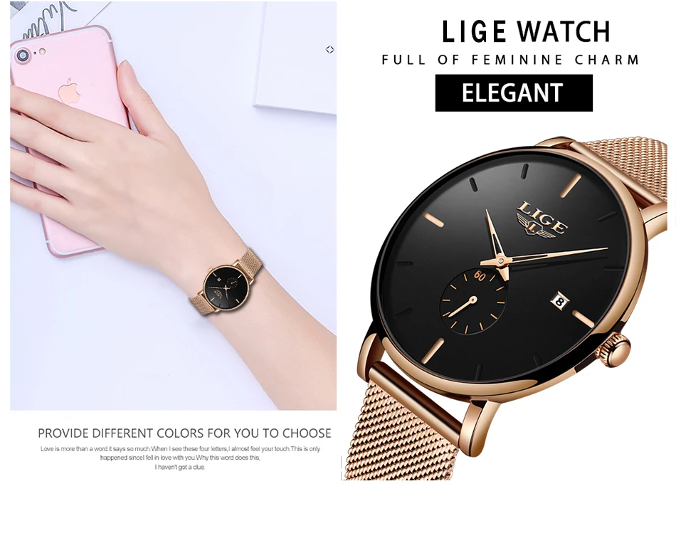 LIGE Top Brand Women Watch Fashion Simplicity Classic Casual Quartz Wtaches Women's Sports Waterproof Watches Relogio Feminino