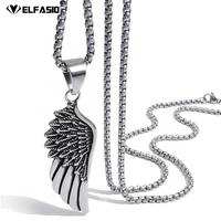 mens boys angel feather wing stainless steel pendant with 20 26inch necklace chain jewelry