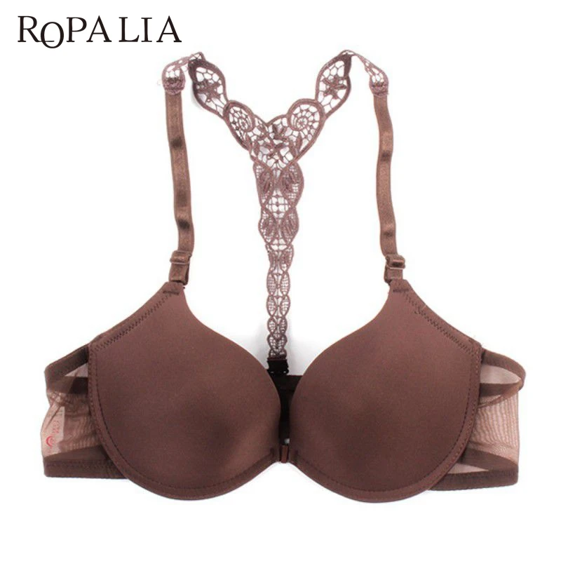 Сексуальные гладкие бюстгальтеры ROPALIA с застежкой спереди, очаровательные кружевные бюстгальтеры пуш-ап