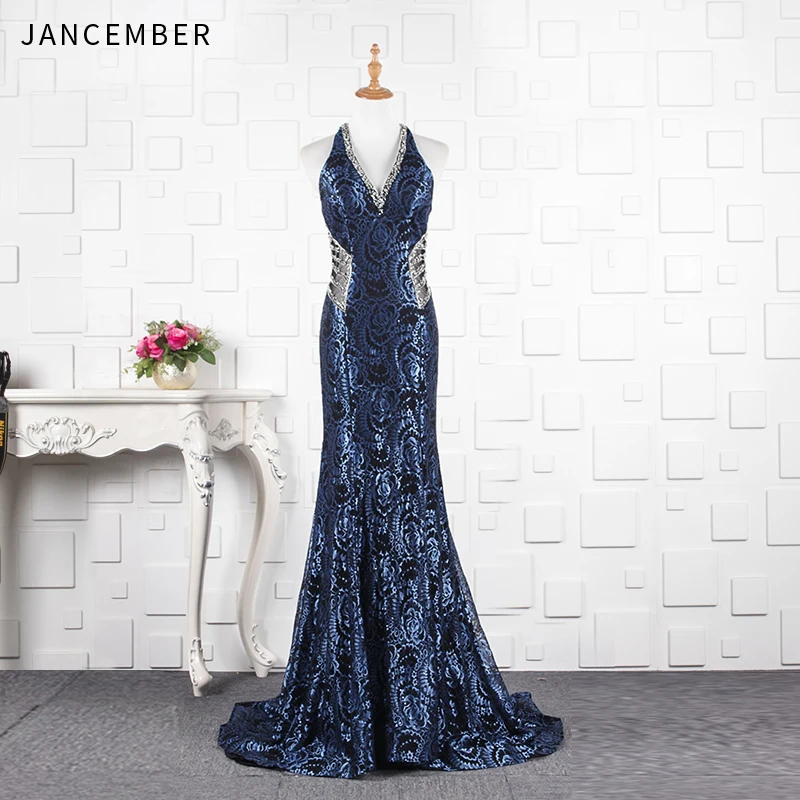 JANCEMBER Роскошные vestidos de noche Бисероплетение с кристаллами без рукавов цветочный принт Часовня Поезд Русалка новая одежда