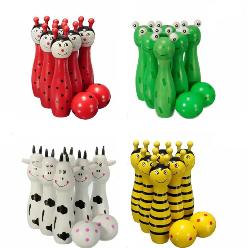 Лидер продаж Симпатичные деревянные животных Стиль Боулинг игрушка шары Игры