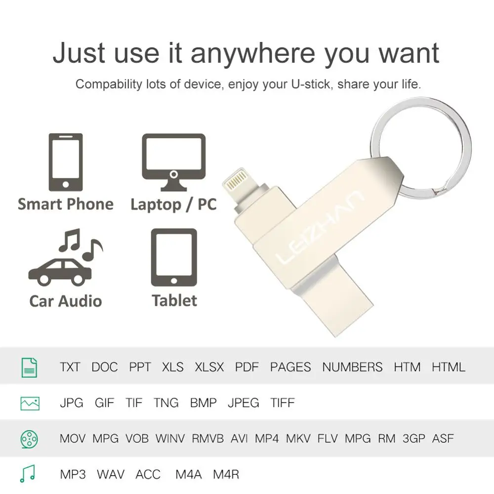 USB флеш накопитель LEIZHAN OTG 3 0 128 ГБ 64 32 16 высокоскоростной для iOS/iPhone/iPad флешка с