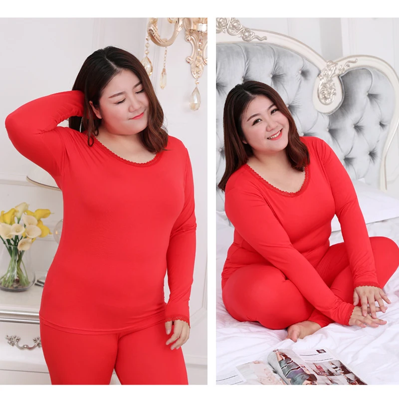 Jinsen Aite размера плюс 2X-6XL Новые Женские кальсоны из модала эластичное повседневное термобелье женский кружевной костюм с круглым вырезом JS93