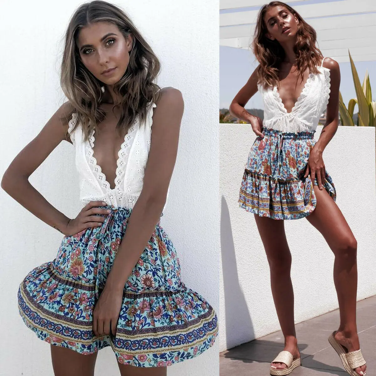 Женский Длинный Шифоновый Сарафан в стиле бохо с цветочным принтом|Женские юбки|