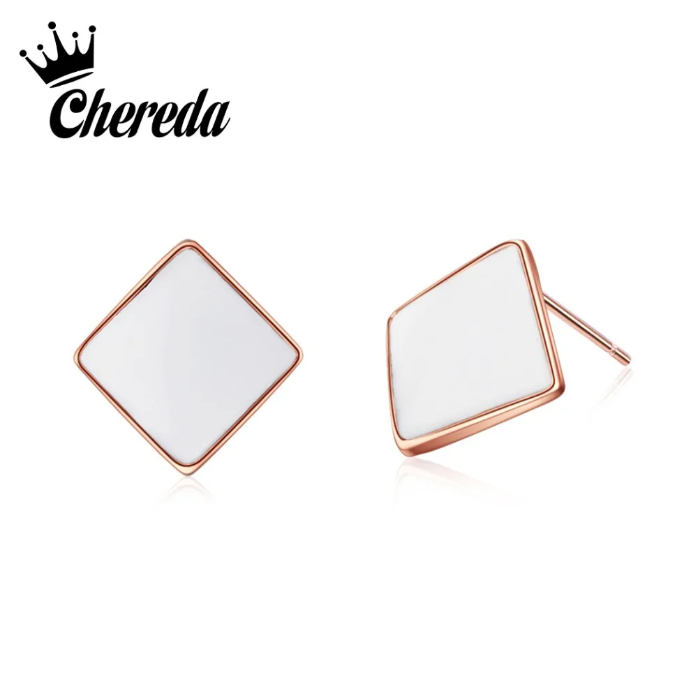 

Chereda Black White Stud Earrings Square Elegant Women Earring Engagement Gift