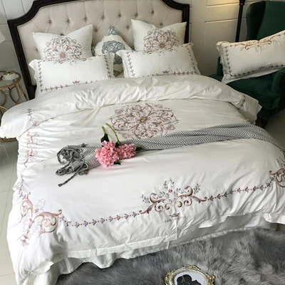 color 5 100S из египетского хлопка вышивка Роскошный Королевский Постельное белье 4/6 шт. King queen отель Комплект постельного белья с пододеяльником и наволочками с узором из белого и синего цвета - Цвет: color 5