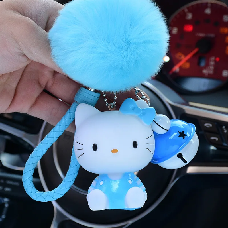 Милый брелок Hello Kitty, женская кожаная цепочка для ключей, сумка, очаровательный меховой шар, помпон, брелок для ключей, автомобильный брелок, подвеска